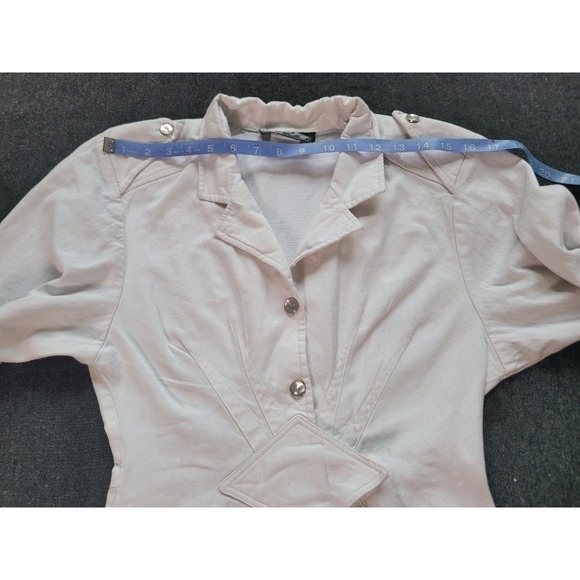 Vintage 80s All That Jazz‎ Midi Dress Tailored White Ruched Waist Button Up XS/S - Picture 10 of 16